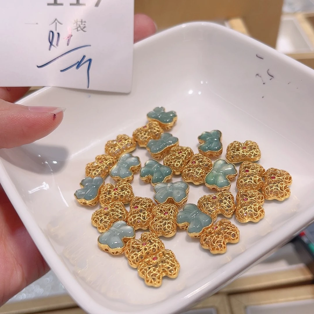 水晶珠宝半成品银S925镀金镶嵌117 。