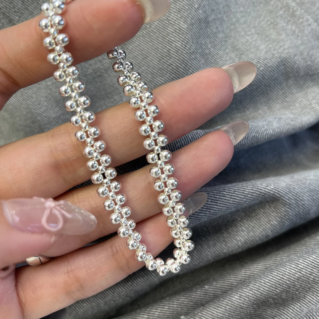 925银手链 韩ins风时尚百搭气质简约 三层银珠弹力手链