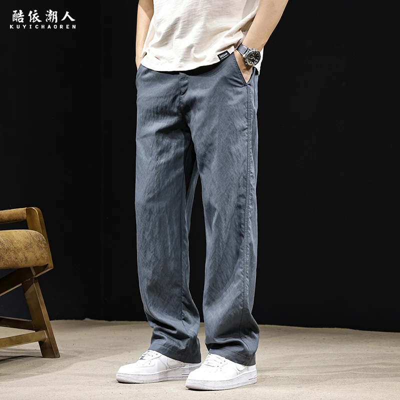 莱赛尔天丝速干休闲裤男薄款宽松大码秋季2025新款男士直筒长裤子
