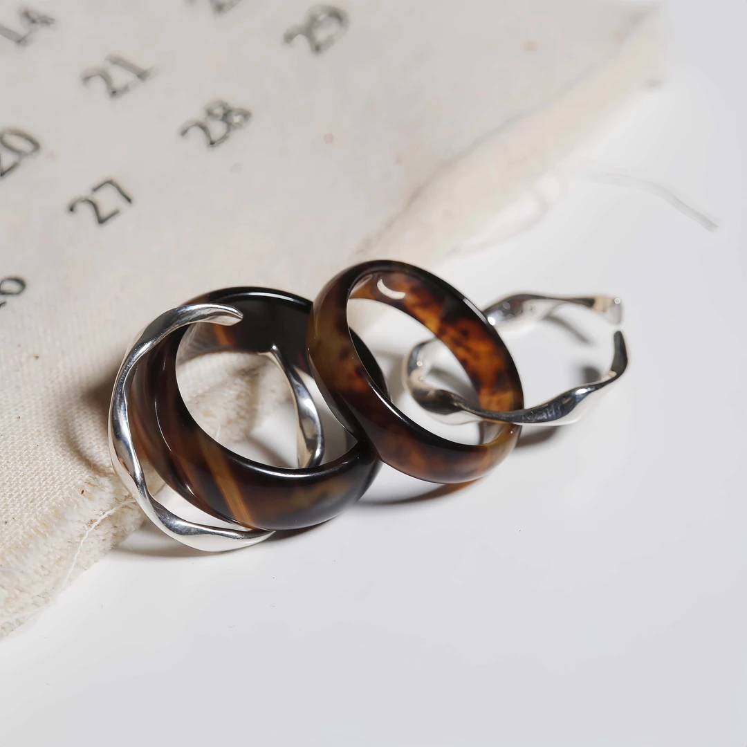 【玉宇】高级双圈个性气质玛瑙戒指（多样性发货）