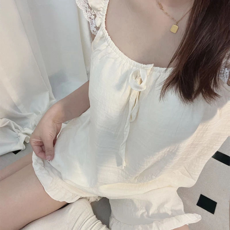 2025夏季新款睡衣女云朵棉带胸垫日系甜美小飞袖清新ins风家居服