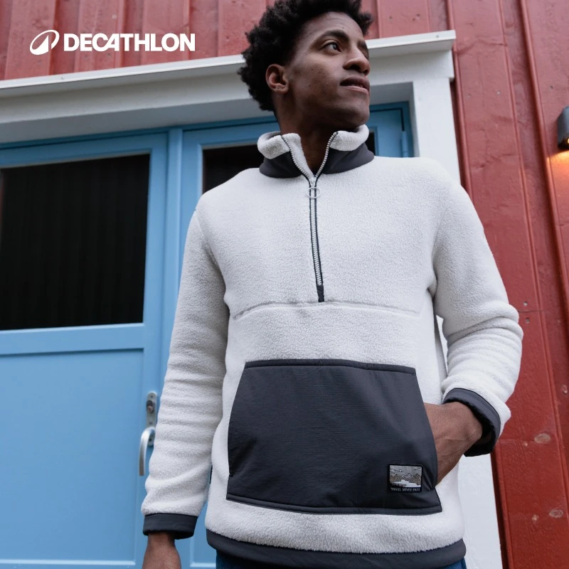 迪卡侬MH100男士摇粒绒户外徒步保暖夹克宽松御寒透气370102