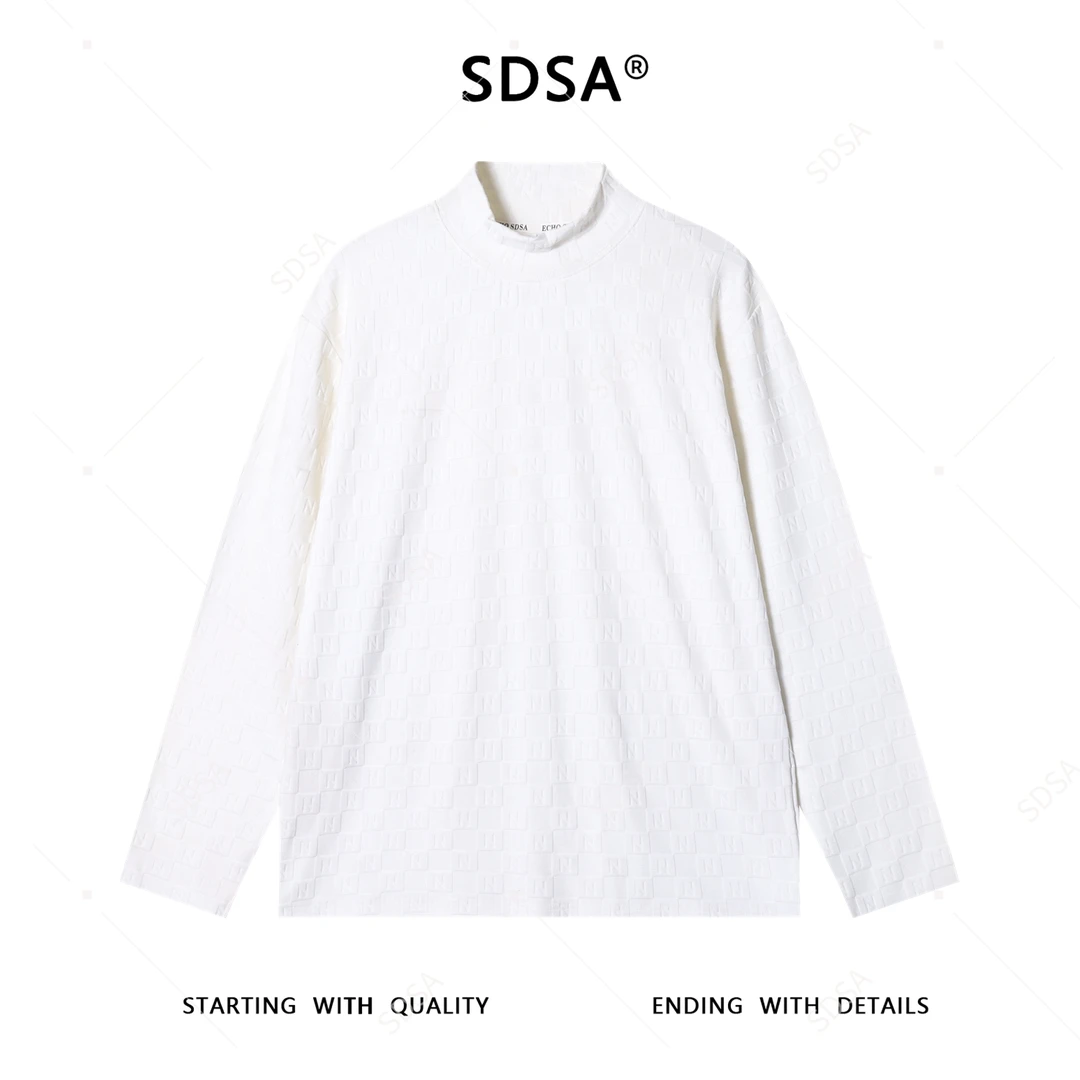 SDSA男士秋冬新款痞帅男装休闲时尚提花格子半高领长袖T恤百搭潮