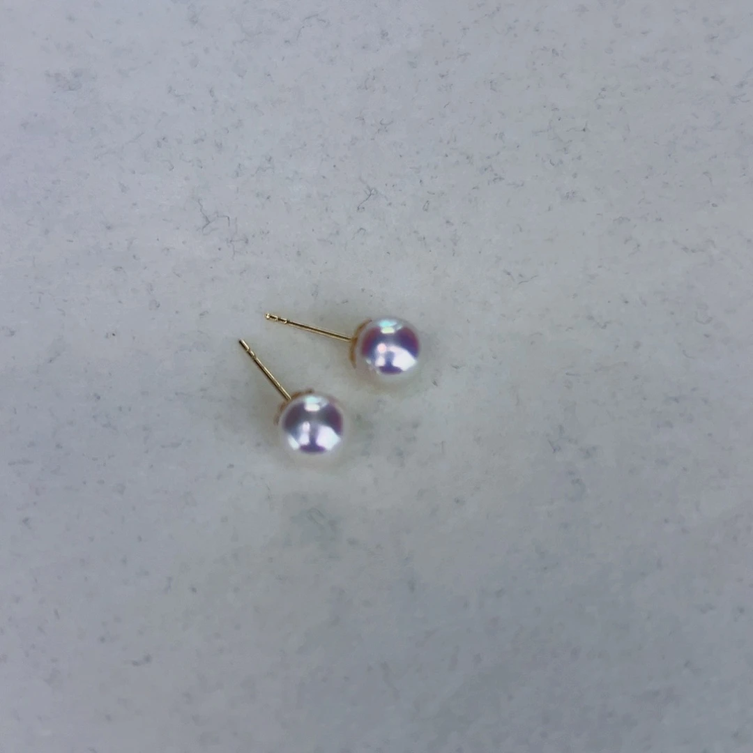 海水珍珠海水akoya天女耳钉7-7.5mm18K金镶嵌