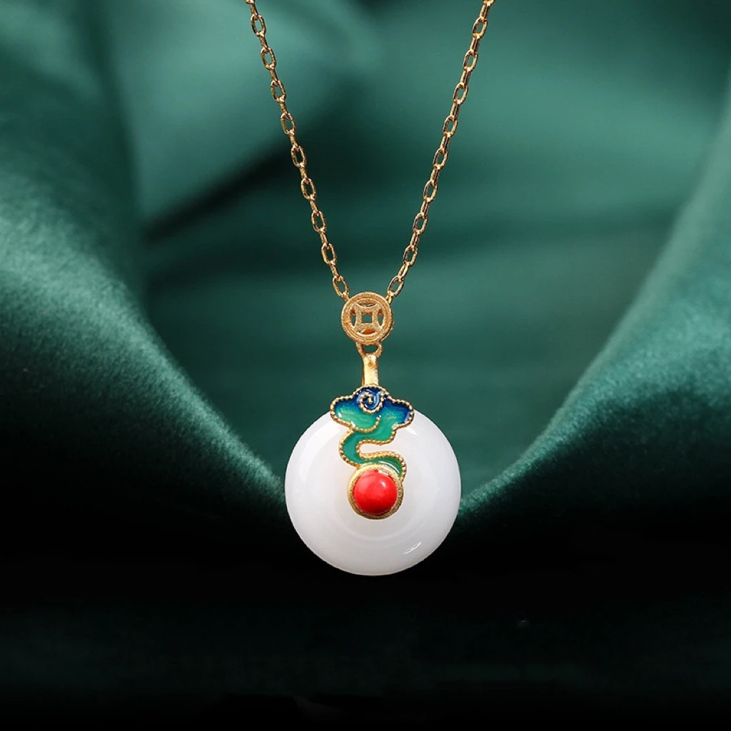 铜合金项链 新中式平安扣烧蓝祥云项链