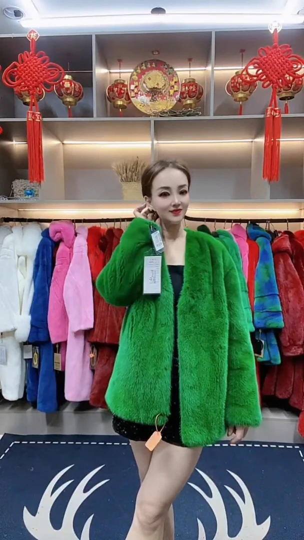 2025海宁紫金级进口貂皮大衣整貂外套水貂皮皮草女中长款V领