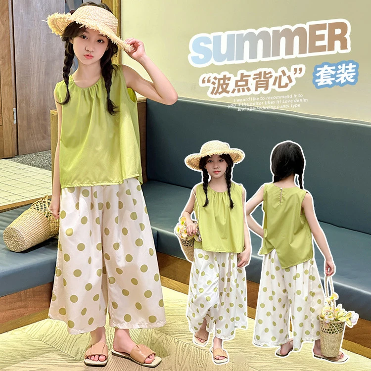 夏季韩版女童短袖裤子两件套常规厚度纯色设计可爱孩子套装