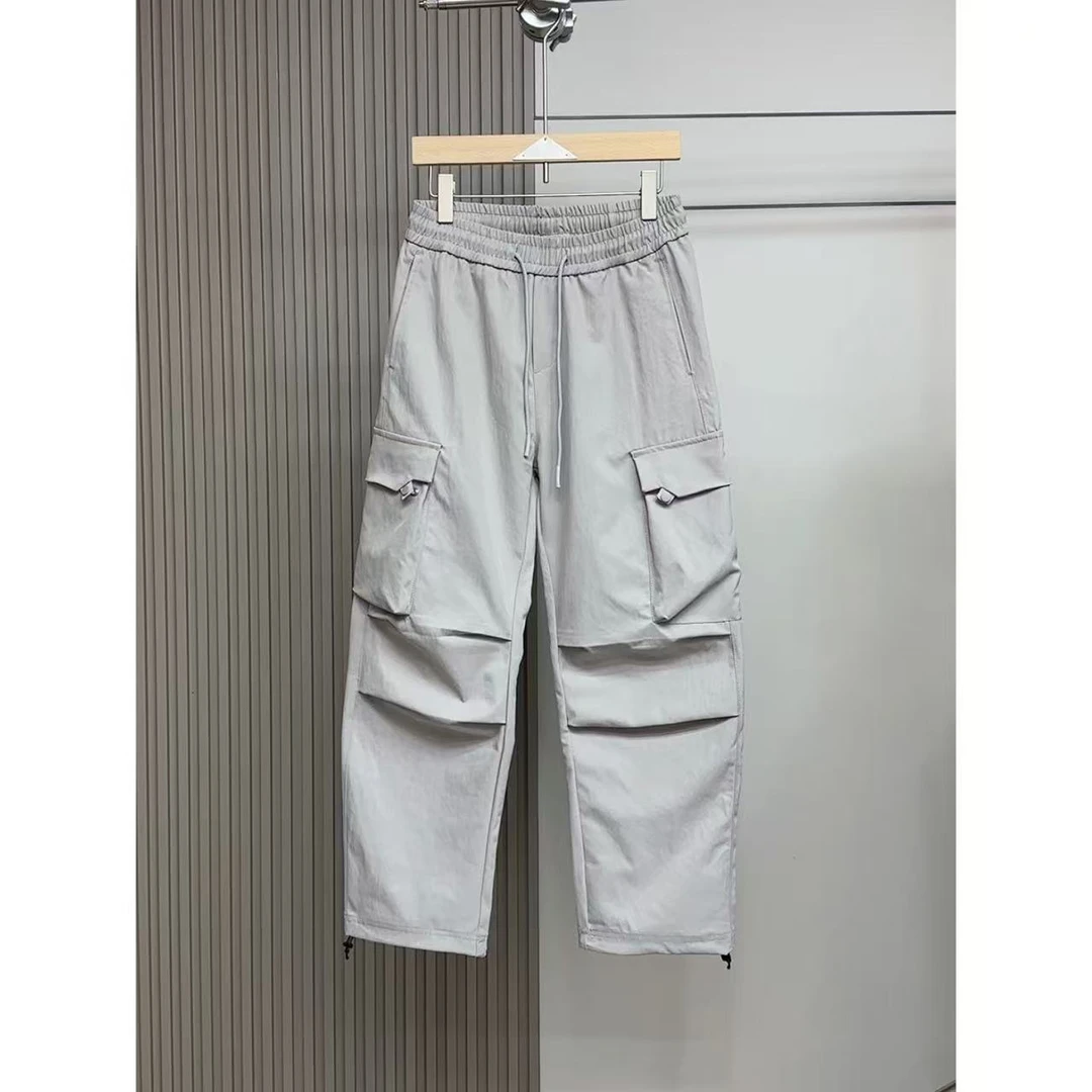 春季新款工装运动休闲裤男士潮牌纯色直筒阔腿裤美式抽绳宽松长裤