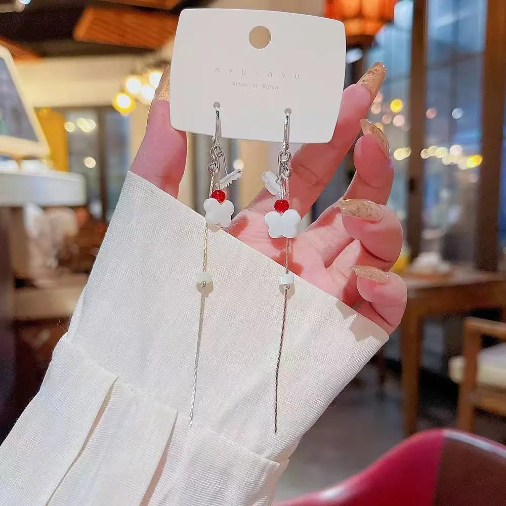 合金耳饰 复古蝴蝶花朵耳圈耳环气质温柔长款耳坠圆脸显瘦耳饰女