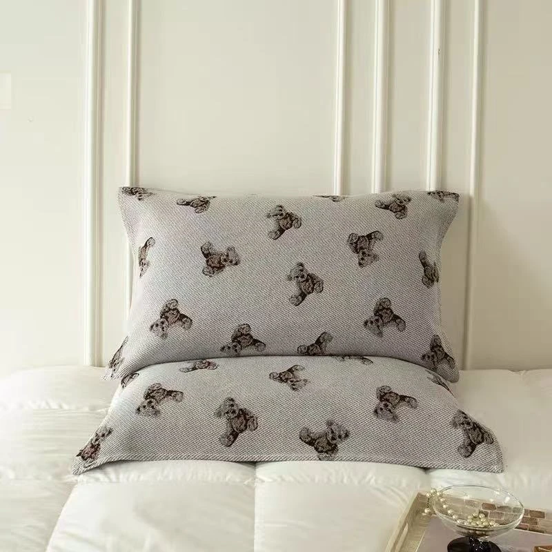 (可爱熊）纯棉透气吸汗提花工艺纱布枕巾一对