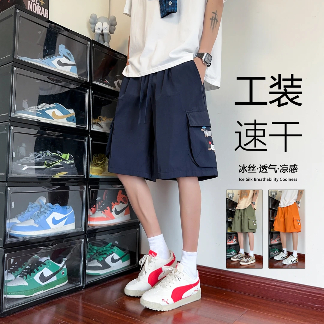 夏季美式腊肠小狗印花设计速干透气短裤工装裤时尚百搭潮流宽松