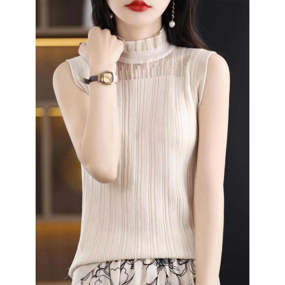 吊带背心女春秋内搭2025年新款木耳边无袖针织上衣大码蕾丝打底衫