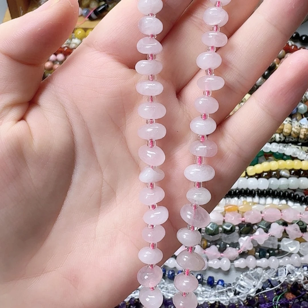 未镶嵌玛瑙/玉髓珠宝半成品粉水晶糖豆一条