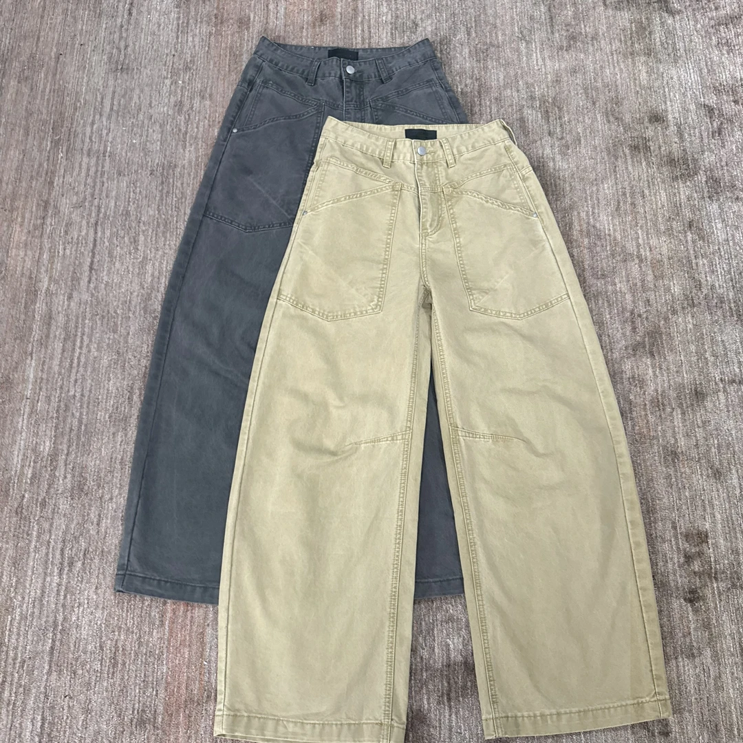 Uninhabitable 纯棉柔软舒适！中高腰弯刀裤！洗水复古阔腿裤工装裤