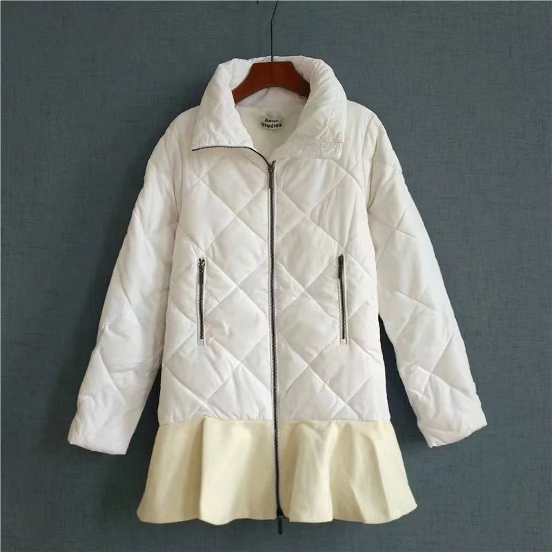 冬季加厚棉服直筒盖臀中长外套荷叶边拼接微瑕疵介意勿拍