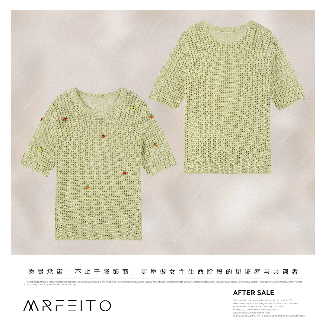 MRFEITO菲爷驾到【倾心花语】设计感减龄镂空短袖针织衫H2M02X32136