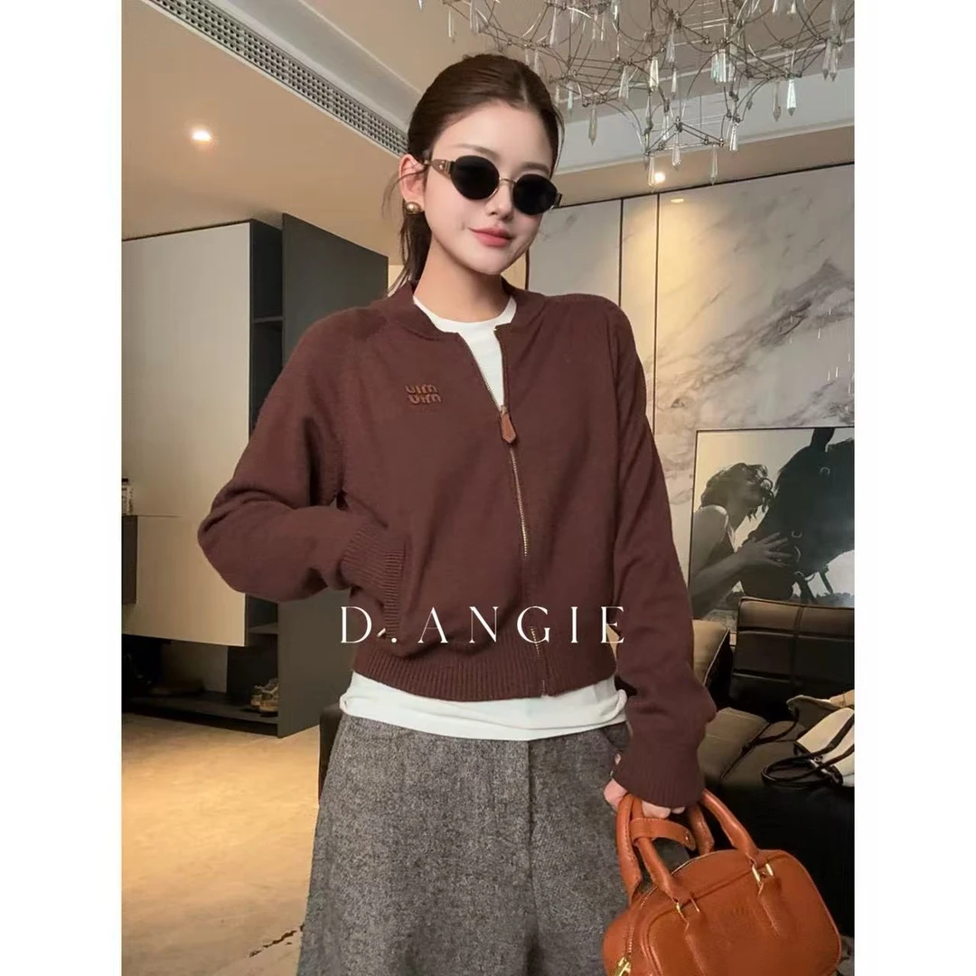 D.Angie【礼物】 100羊毛缪缪女士拉链长袖开衫XMAQ318