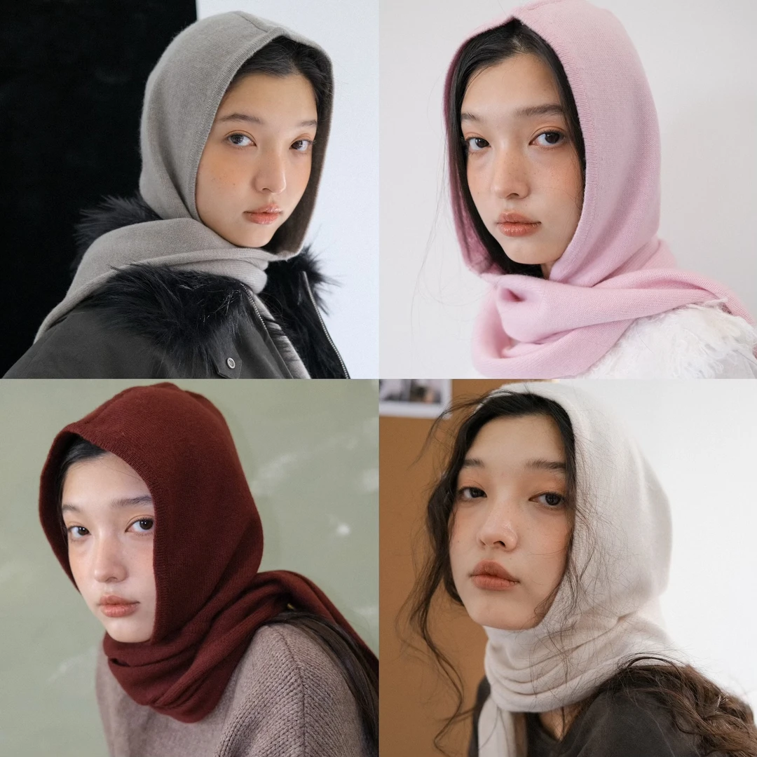 JOJOKUR康赛妮柔软羊毛羊绒围巾帽大披肩护颈多功能巴拉克拉法帽