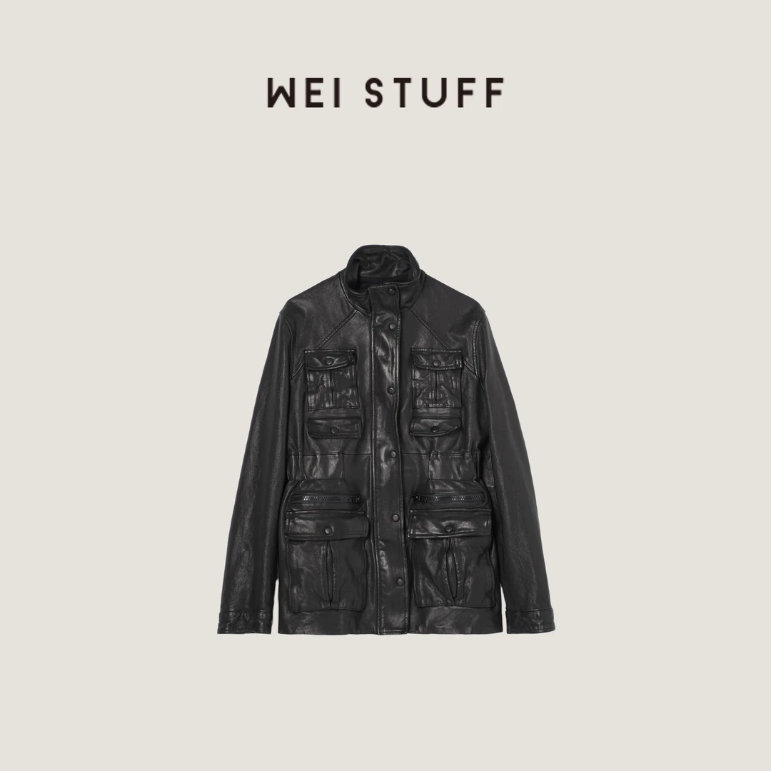 WEI STUFF  “夜猎者”时尚气质做旧小羊皮多口袋皮衣外套 9767 .