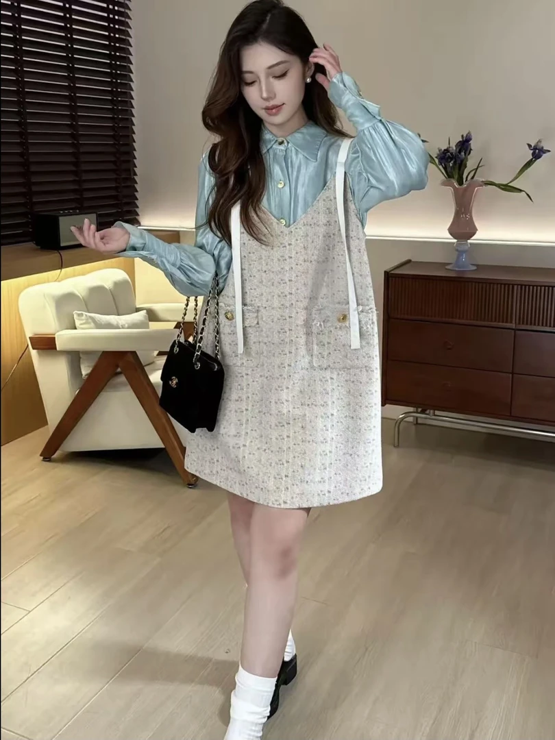 十一原创【北海之恋】连衣裙套装秋季新款微胖显瘦