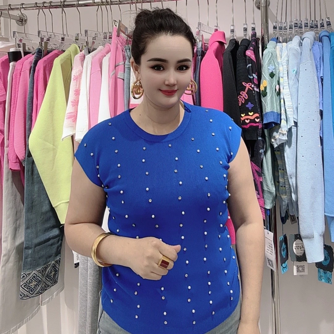 气质小香风宽松显瘦提花短袖针织衫女上衣开衫针织