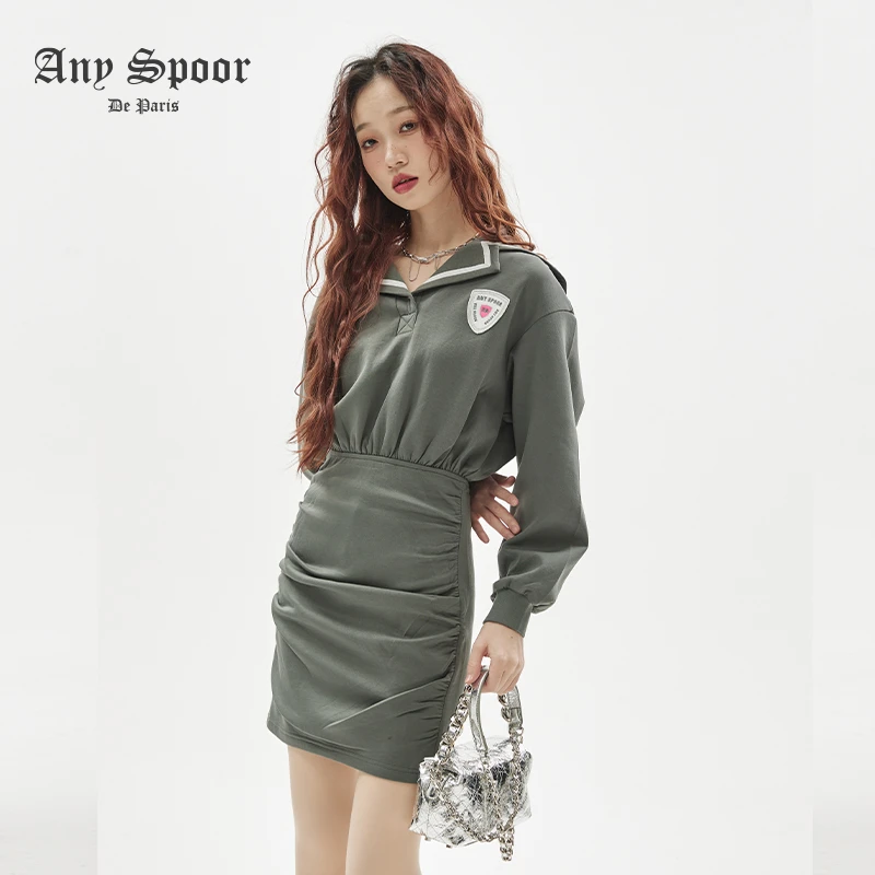 【ANY SPOOR】秋季女士休闲时尚百搭潮流长袖气质女装连衣裙60125