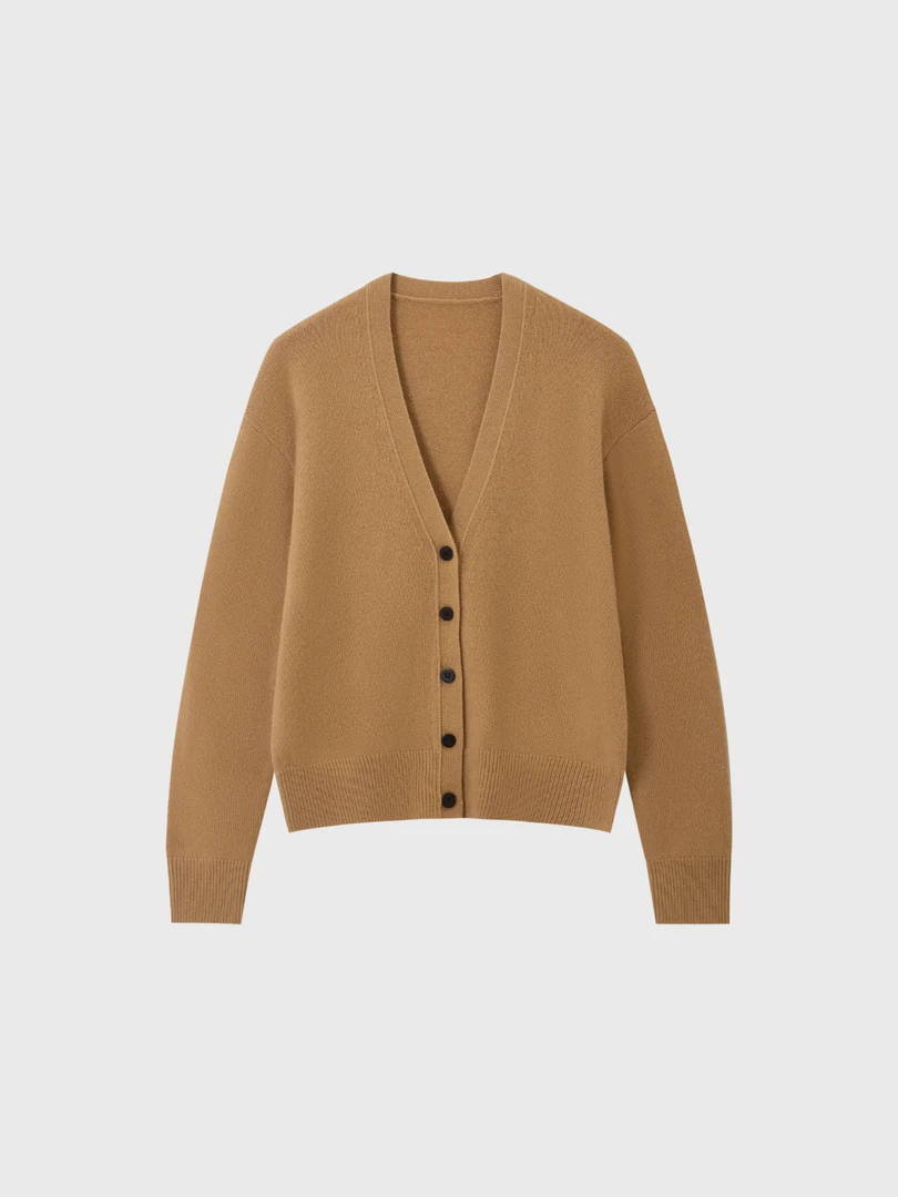 65羊毛35羊绒V领针织开衫外套百搭纯色毛衣