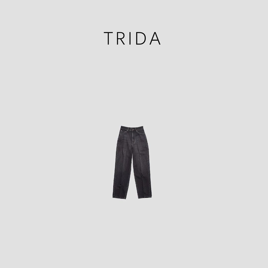 【Trida】女士复古直筒水洗黑灰色牛仔裤5192YS