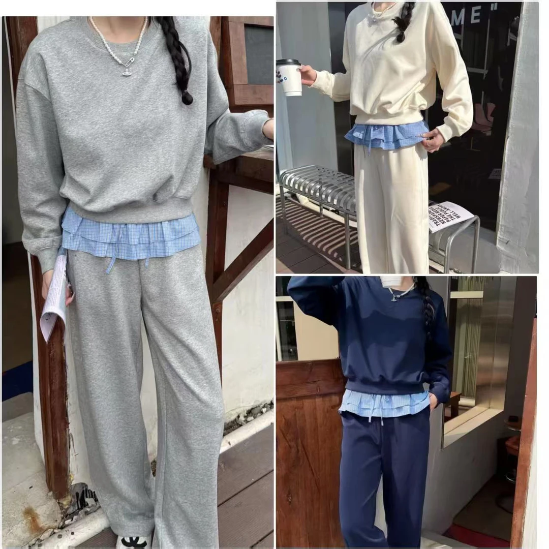 邹先森2527-29春季新款荷叶边设计拼接两件套