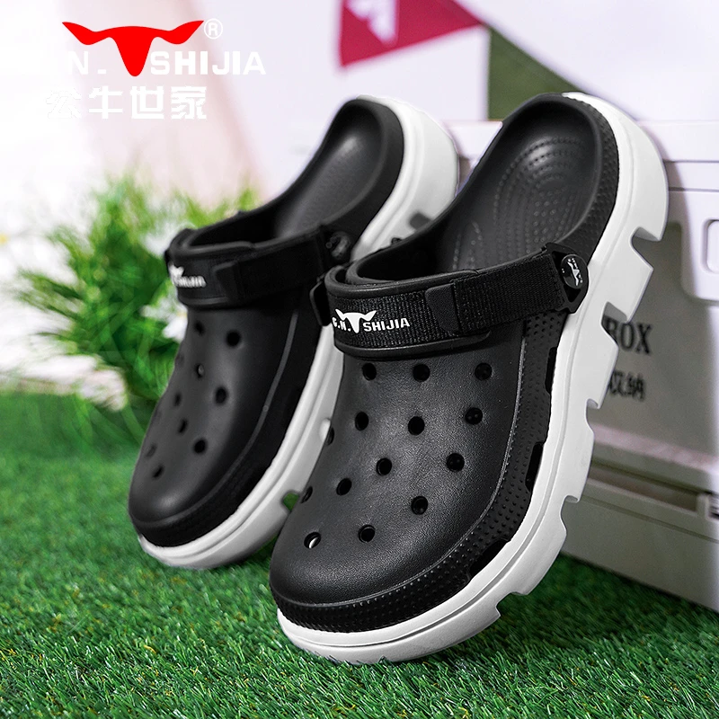 公牛世家户外包头透气开车防滑防蚊洞洞鞋夏季男厚底软底沙滩凉鞋