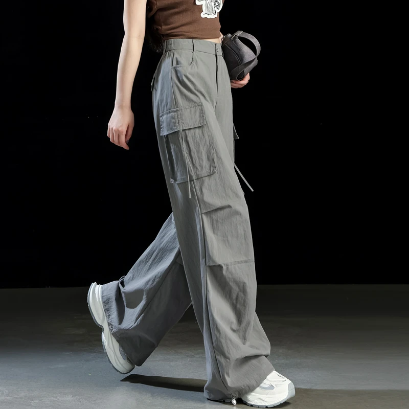 美式束脚工装裤女酷飒风山系户外冲锋裤直筒阔腿裤女秋季休闲裤子