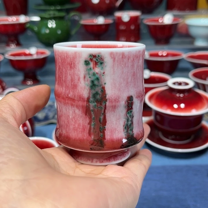 景德镇浅行窑美人醉竹节杯