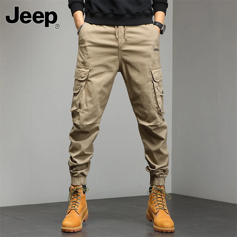 Jeep吉普男士休闲裤春秋新款百搭高级美式工装裤修身九分束脚裤子