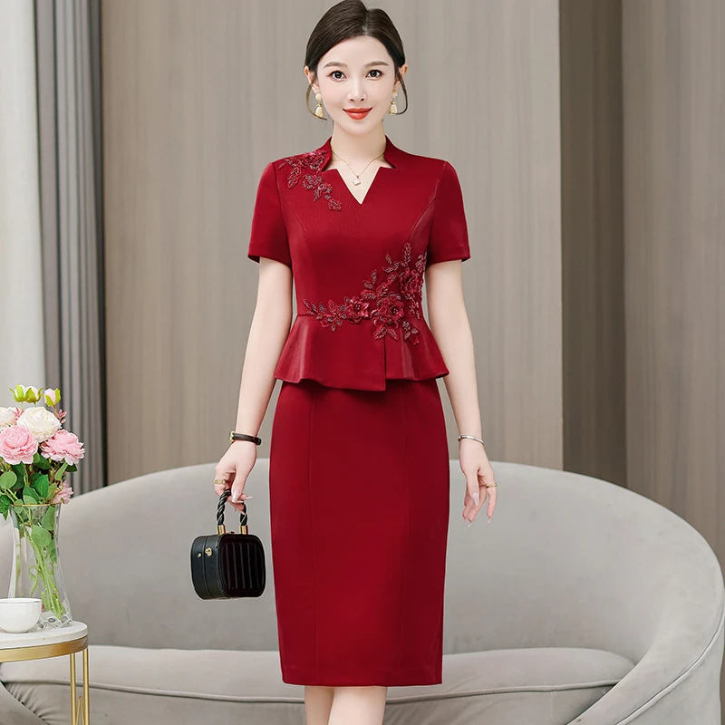 气质连衣裙女高级感上档次时尚洋气中年妈妈装婚宴礼服喜婆婆裙子