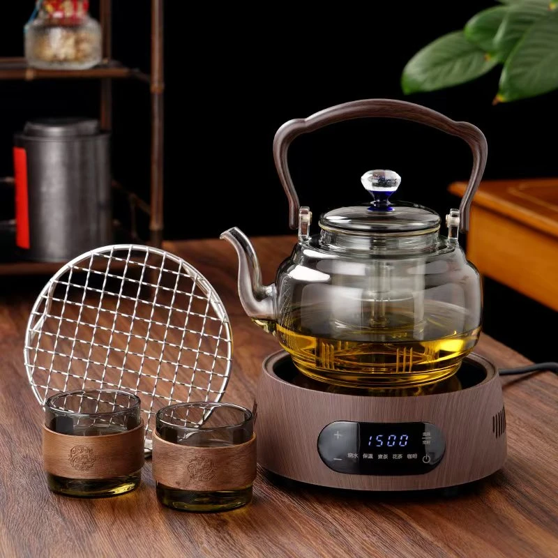 洛洋电陶炉煮茶器2024新款蒸煮炉木纹设计煮茶器家用烧水蒸煮茶壶