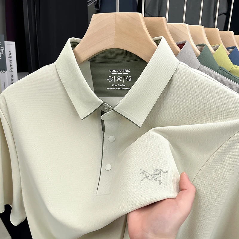 【奥莱撤柜】鸟家刺绣短袖T恤男中青年冰丝polo衫商务休闲薄款体恤