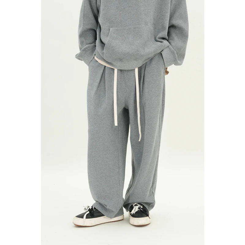 Onekas大码男裤加肥加大卫裤加绒灰色窄版弯刀裤秋冬休闲直筒长裤