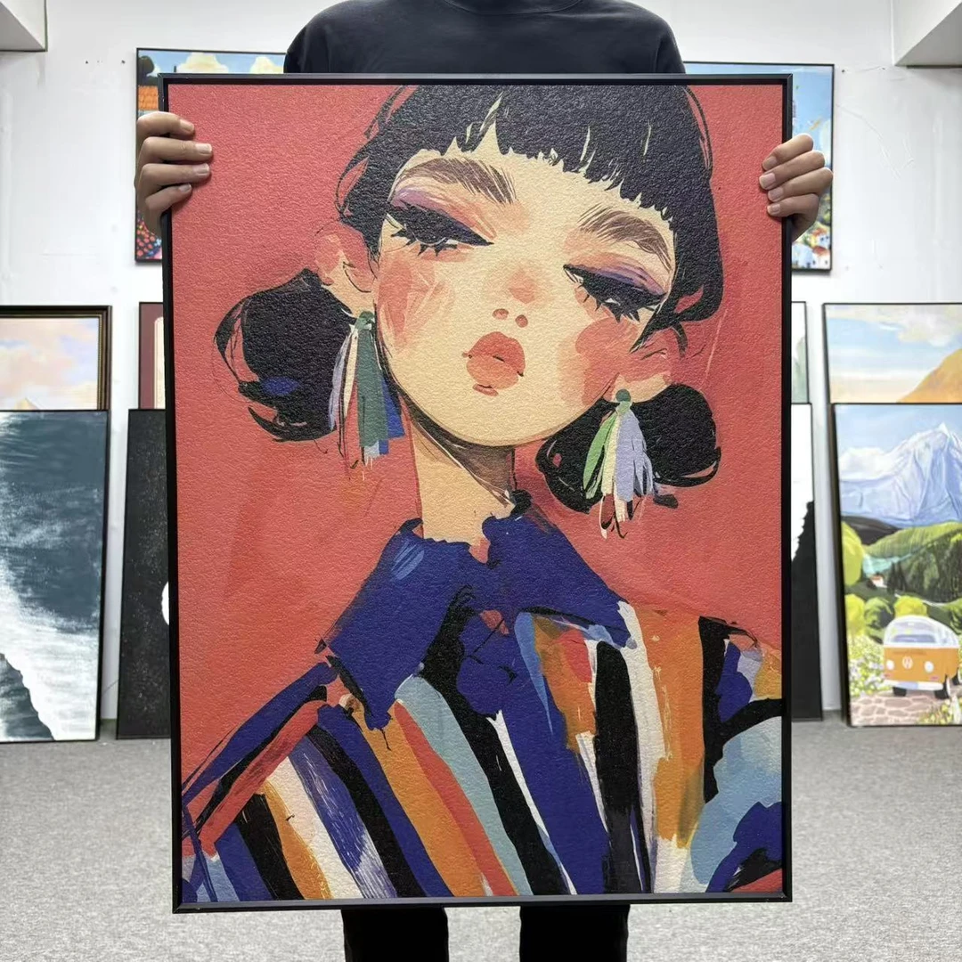 文艺风格个性少女人物挂画用于客厅餐厅玄关卧室背景壁画6080