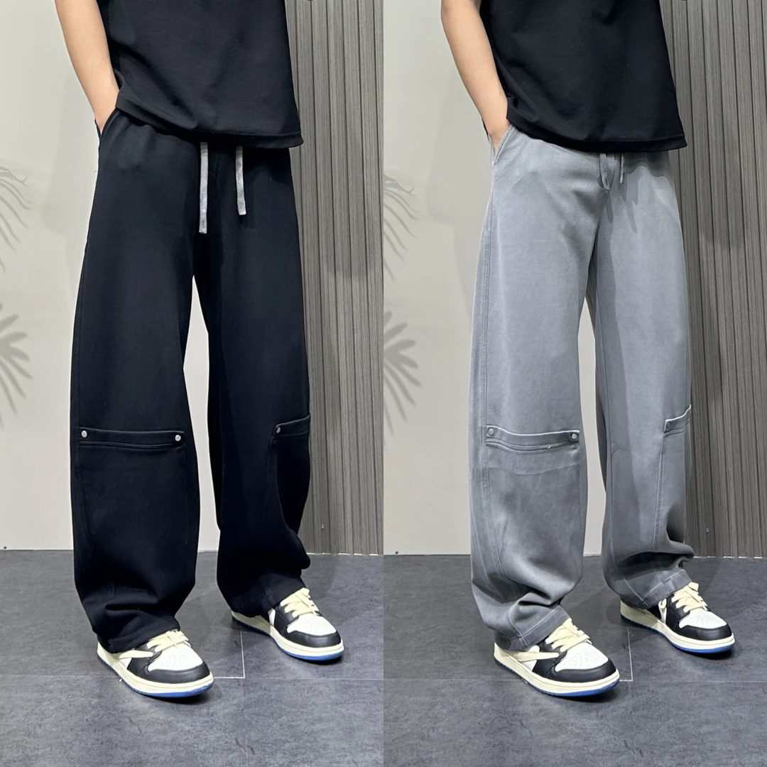 早秋新款美式潮牌休闲裤男时尚百搭简约拼接高级感痞帅直筒卫裤