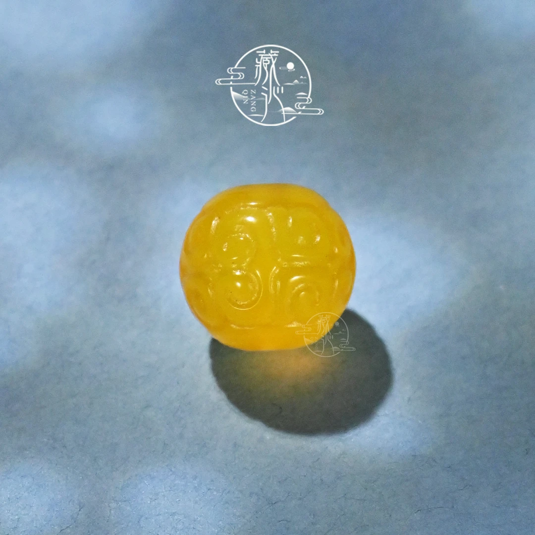 8/10/12MM黄玛瑙回纹圆珠单珠文玩手串DIY配饰珠子手链顶珠散珠子