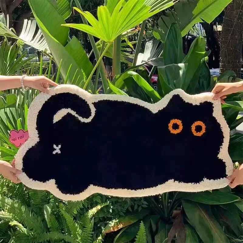 卡通黑猫地毯卧室浴室吸水防滑床边地垫简约设计50*90