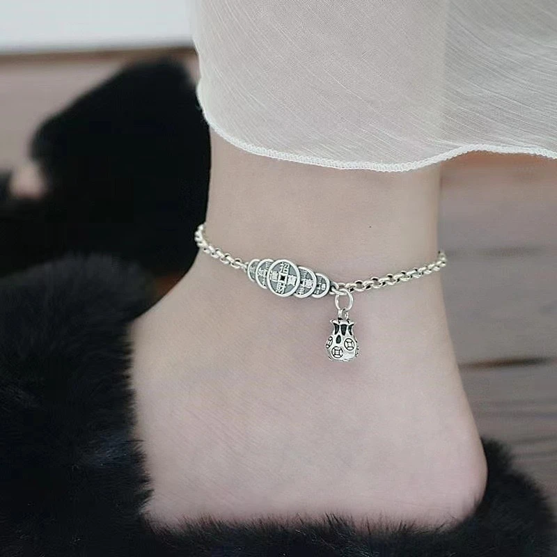 复古五帝币铜钱福袋脚链女个性简约潮女士钱袋民族风