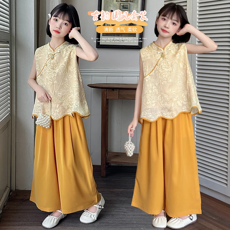 女童汉服套装2025年夏季新款中大童新中式两件套中国风套装