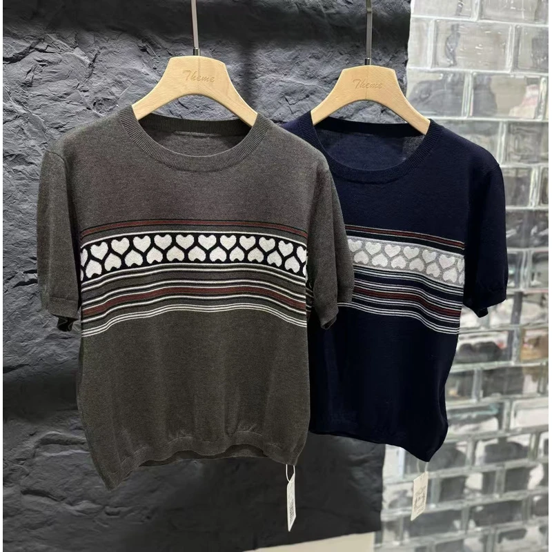 288054-3202 圆领休闲提花短袖针织衫秋季常规袖