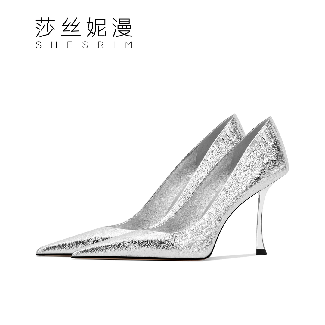 高级感鳄鱼压纹秋冬季高跟女鞋浅口单鞋性感黑色尖头细高跟女士款
