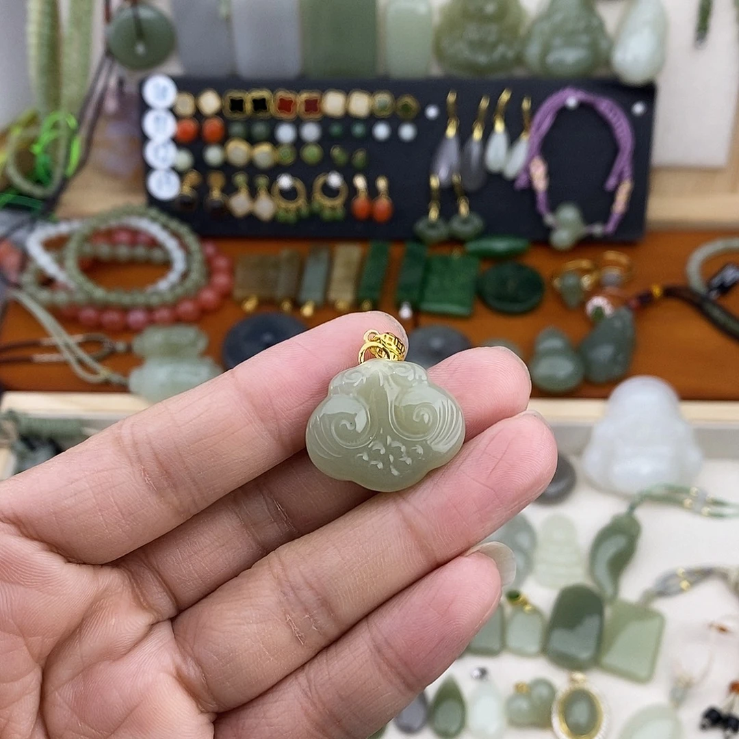 和田玉银S925镶嵌吊坠(不含链)