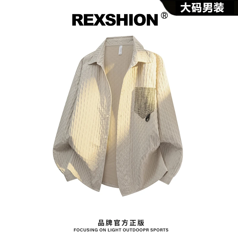 REXSHION秋季新款翻领条纹衬衫夹克男美式复古潮流休闲宽松外套男