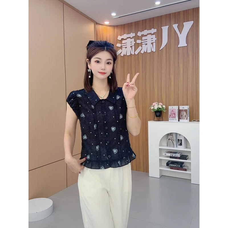 2025新款夏季百搭小衫时尚领衬衫洋气显瘦遮肉轻薄衬衫上衣