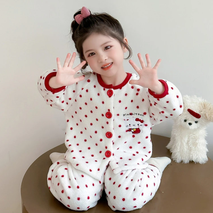 女童睡衣珊瑚绒秋冬季女孩宝宝洋气加绒套装冬款法兰绒儿童家居服
