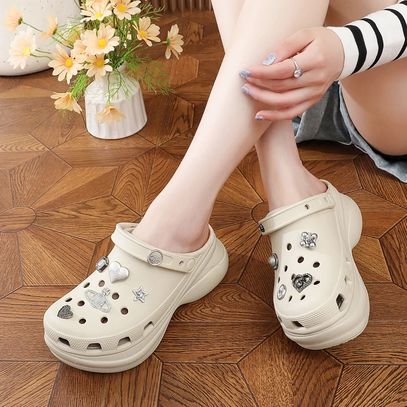 (增高6cm)鲸鱼款洞洞鞋女夏季凉鞋2025新款增高厚底防滑沙滩拖鞋